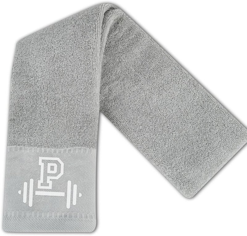 CybGene Gym Towel, Personalized Workout Gifts for Men, Women, Sports Lover, Exercise Fitness Gift for Gym Enthusiast on Birthday, Christmas, Soft and Absorbent Towel, Gray, Initial P - Image 1